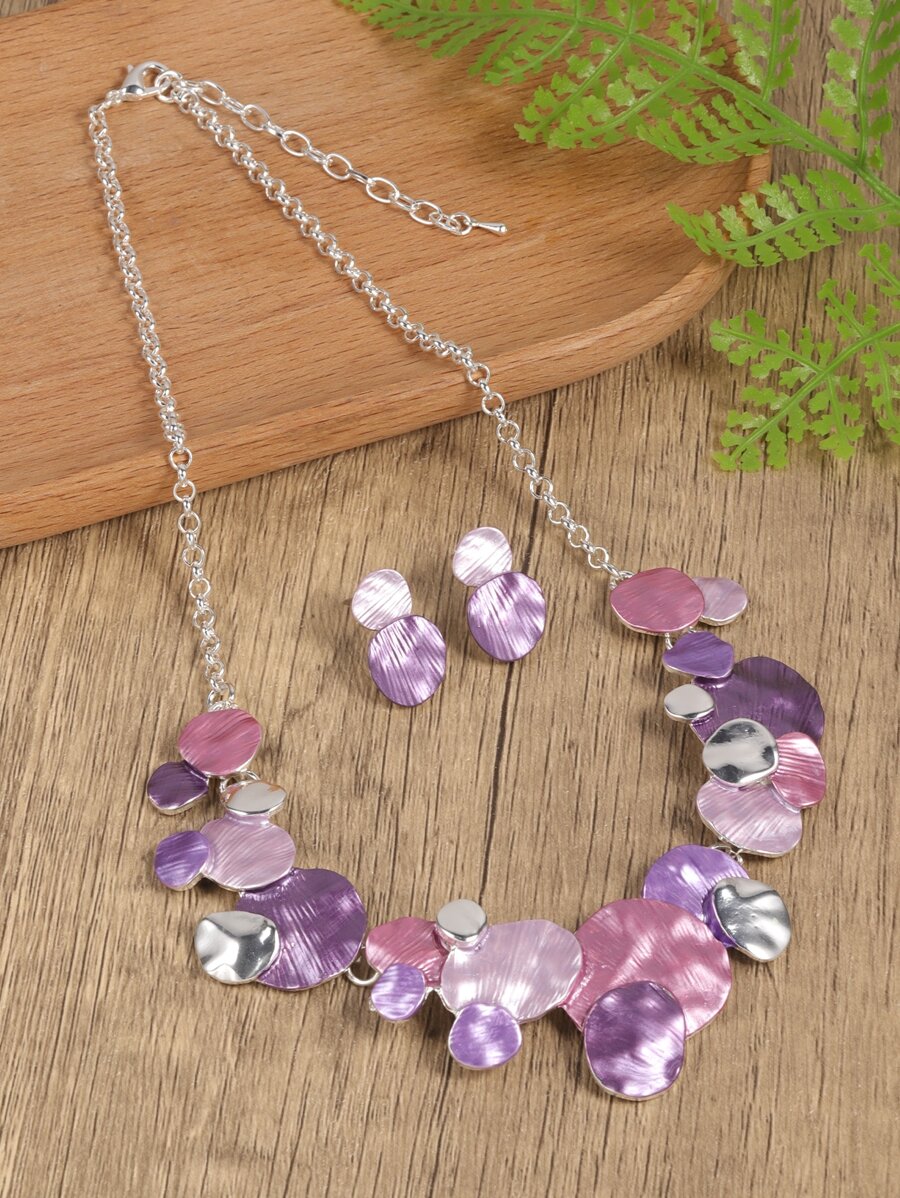 3pcs Asymmetric Decor Jewelry Set - Purple - View 1
