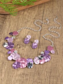3pcs Asymmetric Decor Jewelry Set - Purple - View 2