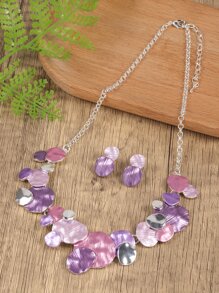 3pcs Asymmetric Decor Jewelry Set - Purple - View 6