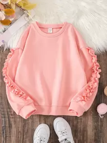 SHEIN Sweatshirt Tween Girl Com Babados Nas Mangas E Ombros Caídos