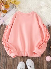 SHEIN Sweatshirt Tween Girl Com Babados Nas Mangas E Ombros Caídos