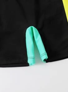 Chicos Bañador con estampado de árbol de coco y letra de color combinado de manga raglán - Multicolor - Ver 4