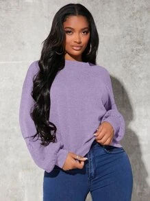SHEIN SXY Solid Drop Shoulder Pullover - Mauve Purple - View 1