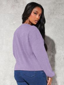 SHEIN SXY Solid Drop Shoulder Pullover - Mauve Purple - View 2