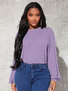 SHEIN SXY Solid Drop Shoulder Pullover - Mauve Purple - View 4