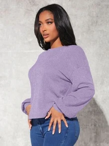 SHEIN SXY Solid Drop Shoulder Pullover - Mauve Purple - View 5