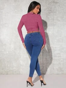 SHEIN SXY Crisscross Hem Crop Tee - Red Violet - View 2