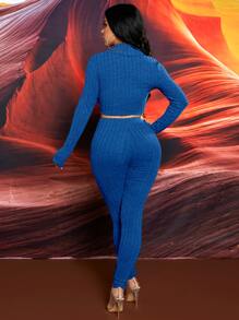 SHEIN SXY Solid Rib-knit Asymmetrical Hem Tee and Leggings Set - Blue - View 2