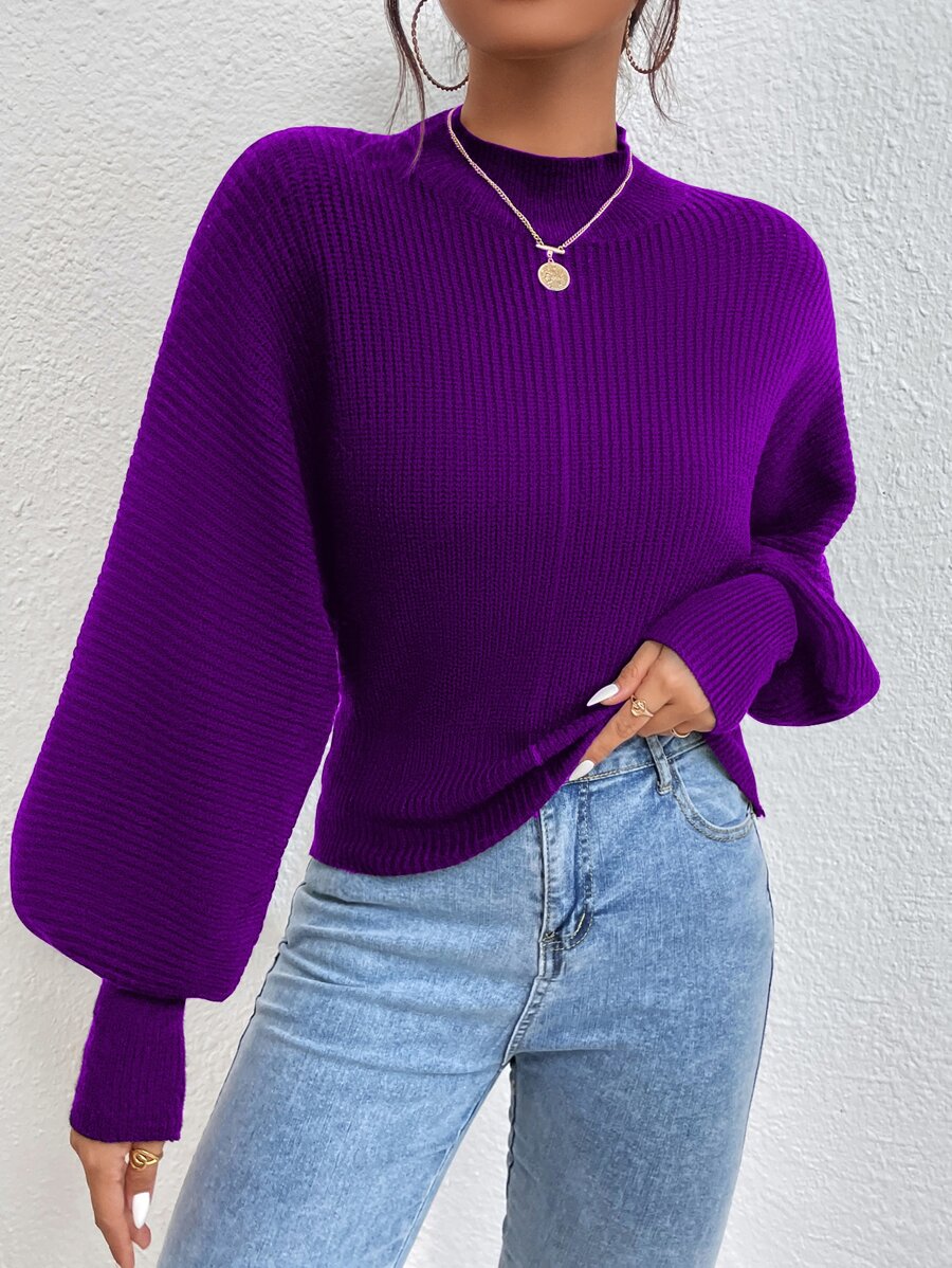 Privé Contrast Lace Lantern Sleeve Mock Neck Shirt Without Bra