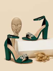 Crystal Embellished High Heels Sandals, Summer Casual Wear