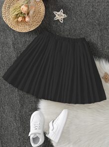 SHEIN Váy Gái Xếp li màu trơn Giải trí - màu đen - Xem 3