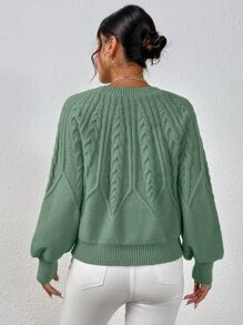 RueChic 麻花編織燈籠袖套頭毛衣