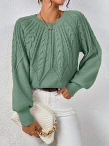 RueChic 麻花編織燈籠袖套頭毛衣