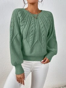 RueChic 麻花編織燈籠袖套頭毛衣