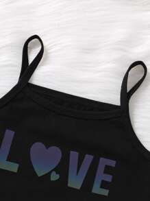 SHEIN 少女反光心形印花連帽衫+運動長褲+背心 - 黑色 - 查看 4