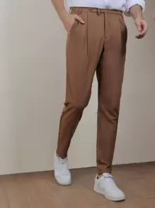 Manfinity Mode Men Slant Pocket Suit Trousers - Coffee Brown - View 1