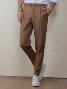 Manfinity Mode Men Slant Pocket Suit Trousers - Coffee Brown - View 5