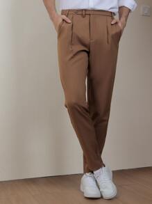 Manfinity Mode Men Slant Pocket Suit Trousers - Coffee Brown - View 6