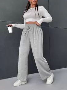 CovetEZ Plus Size Quần thể thao Dây kéo màu trơn - Màu Xám nhạt - Xem 1