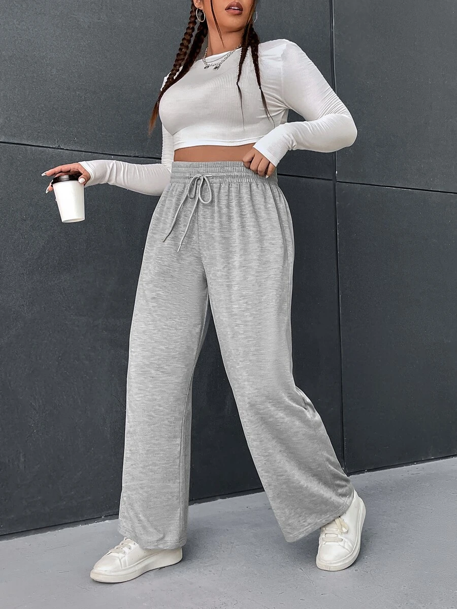 CovetEZ Plus Size Quần thể thao Dây kéo màu trơn - Màu Xám nhạt - Xem 1