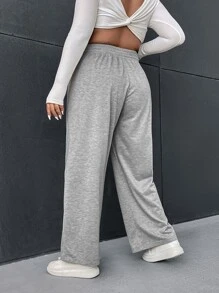 CovetEZ Plus Size Quần thể thao Dây kéo màu trơn - Màu Xám nhạt - Xem 2
