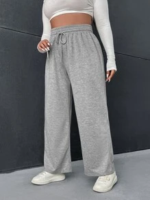 CovetEZ Plus Size Quần thể thao Dây kéo màu trơn - Màu Xám nhạt - Xem 3