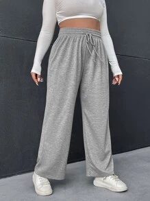 CovetEZ Plus Size Quần thể thao Dây kéo màu trơn - Màu Xám nhạt - Xem 4