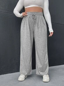 CovetEZ Plus Size Quần thể thao Dây kéo màu trơn - Màu Xám nhạt - Xem 5