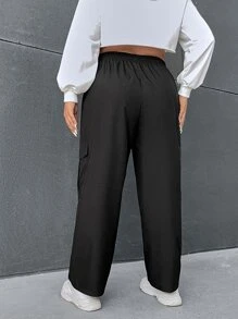 SHEIN EZwear Plus Flap Pocket Side Cargo Pants - Black - View 2