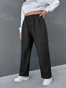 SHEIN EZwear Plus Flap Pocket Side Cargo Pants - Black - View 4