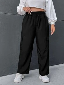 SHEIN EZwear Plus Flap Pocket Side Cargo Pants - Black - View 5