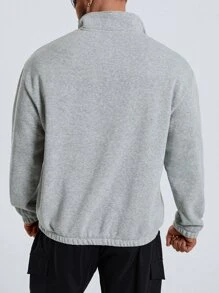 Manfinity Men Plus Letter Graphic Quarter Zip Drop Shoulder Sweatshirt - Grey - View 2