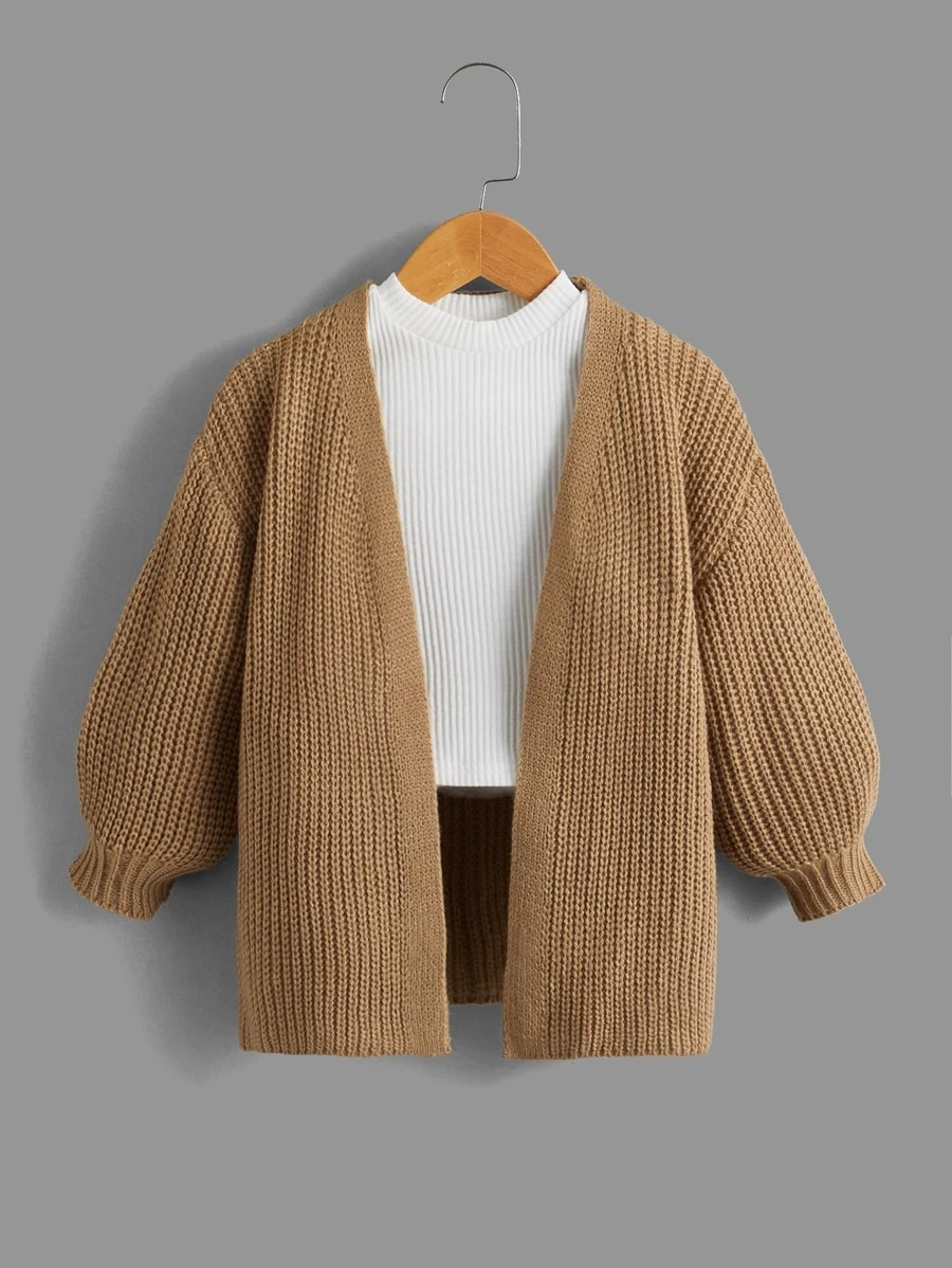 SHEIN Toddler Girls Drop Shoulder Duster Cardigan - Camel - View 1