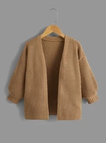 SHEIN Toddler Girls Drop Shoulder Duster Cardigan - Camel - View 3