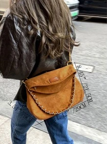 Bolso de hombro con diseño de parche con diseño de cadena con solapa
