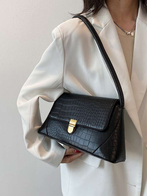 CORALDAISY Crocodile Embossed Flap Bag