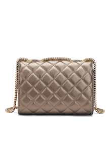 Metallic Quilted Flap Chain Square Bag - Champagne - View 2