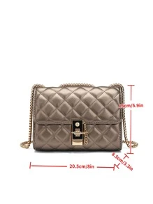 Metallic Quilted Flap Chain Square Bag - Champagne - View 6