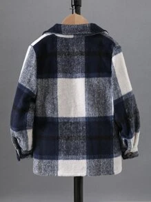 SHEIN Abrigo de franela con bolsillo con solapa y estampado de cuadros para niño preadolescente, sin sudadera