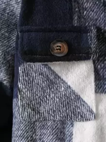 SHEIN Abrigo de franela con bolsillo con solapa y estampado de cuadros para niño preadolescente, sin sudadera