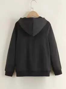 SHEIN 少女心形印花拉链卫衣 - 黑色 - 查看 2