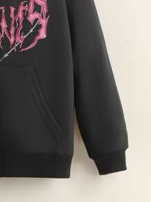 SHEIN 少女心形印花拉链卫衣 - 黑色 - 查看 3