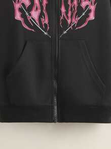 SHEIN 少女心形印花拉链卫衣 - 黑色 - 查看 5