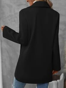 SHEIN LUNE Single Button Slant Pocket Overcoat,Ladies Late Fall Casual Button,Pocket Regular Sleeve Waterfall Regular Fit Black Plain Women Overcoats,Casual Daily Wear - Black - View 2