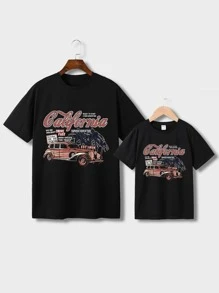 SHEIN Boys 1pc Car & Slogan Graphic Tee - Black - View 3