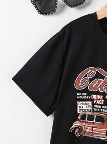 SHEIN Boys 1pc Car & Slogan Graphic Tee - Black - View 4