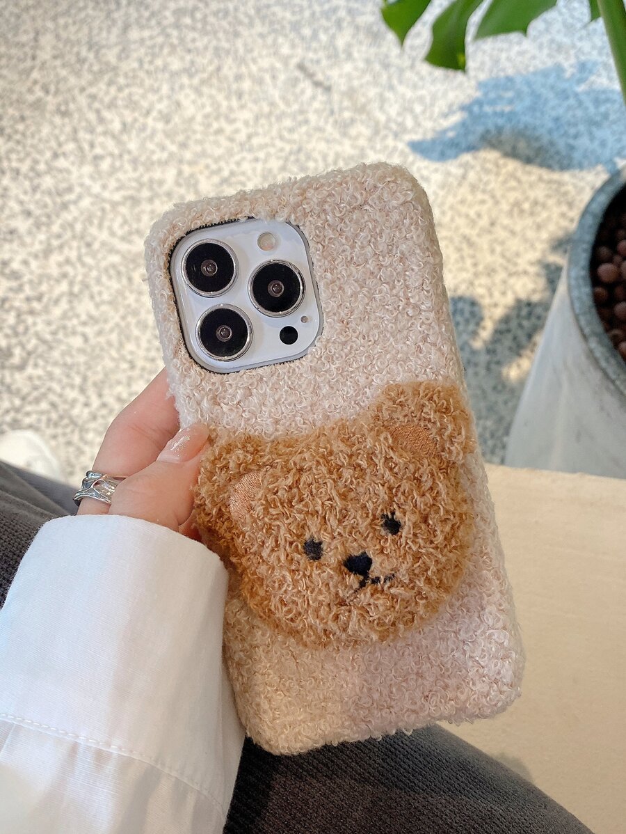 Christmas Bear Decor Plush Phone Case - Brown - View 1