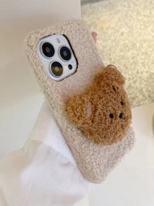 Christmas Bear Decor Plush Phone Case - Brown - View 3