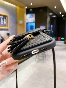 Card Bag Phone Case With Lanyard - Black - View 3