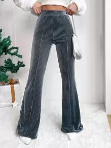 SHEIN EZwear 彈性腰帶喇叭褲 - 霧霾藍 - 查看 1